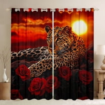 Feelyou 3D Leopard Wildlife Black Out Curtains, Jungle Cheetah Curtains Pack of 2 (42x63 Each), Romantic Anniversary Rose Bedroom Curtains, Black Out Curtains Decor