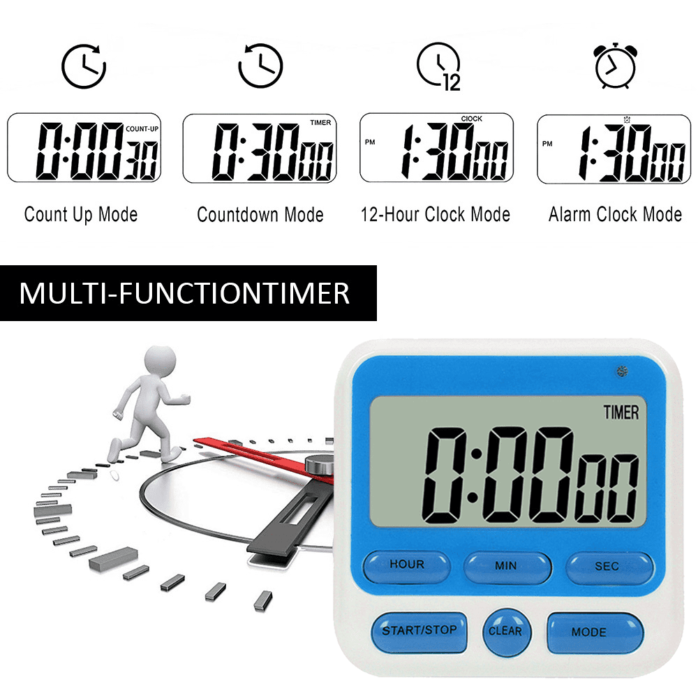 Ycolew Digital Kitchen Timer - Multifunctional 24-Hour Clock for Cooking  and Baking - Loud Alarm, Strong Magnet, Count-Up and Count Down for Gym,  Home and Office (White) 