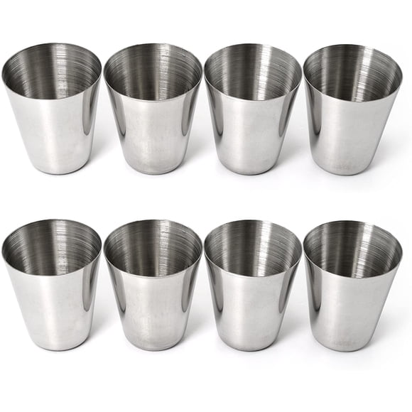 Shot glasses in a set of 12, stainless steel schnapps tumbler, stamper pearl