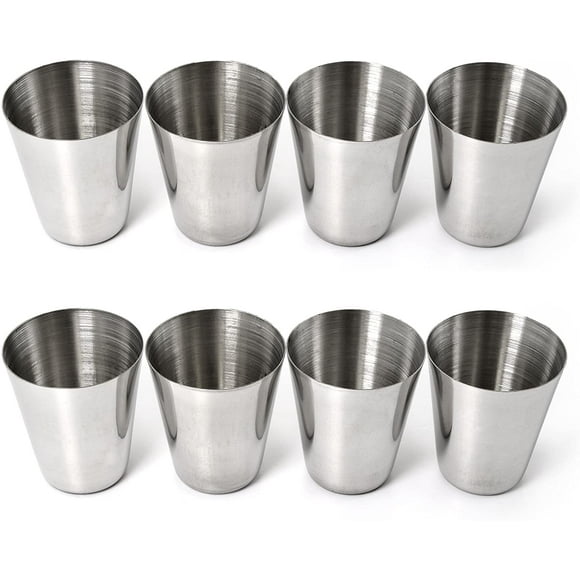 Shot glasses in a set of 12, stainless steel schnapps tumbler, stamper pearl