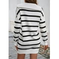 thumbnail image 6 of Womens Striped Sweater Dress Half Zip Shawl Collar Ribbed Knit Long Sleeve Loose Sweaters Pullover Mini Dress, 6 of 7