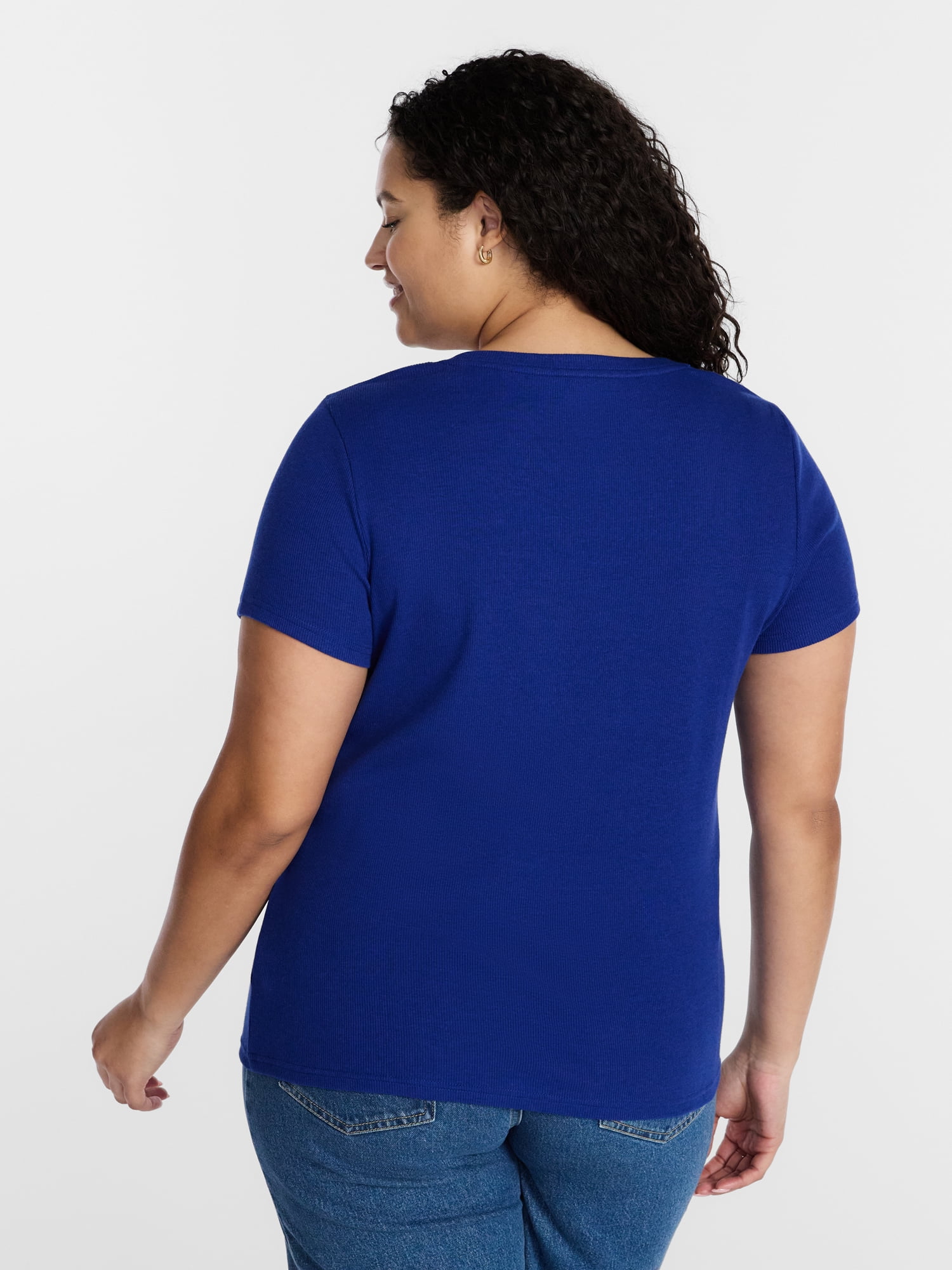 Terra & Sky Women's Plus Size Scoop Neck Rib Tee with Short Sleeves, Size 0X-5X