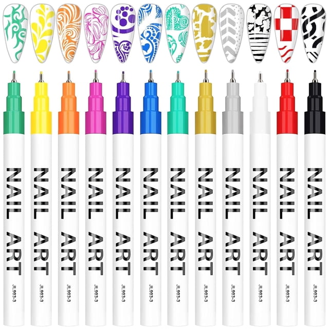 Juego de bolígrafos Kalolary para decoración de uñas, 12 colores, 3 ml, grafitis con punta de uñas