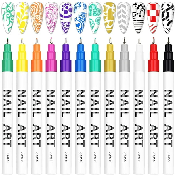 Juego de bolígrafos Kalolary para decoración de uñas, 12 colores, 3 ml, grafitis con punta de uñas