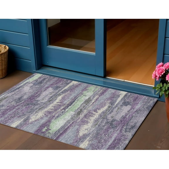 HomeRoots 612545 3 x 5 ft. Purple & Lavender Abstract Washable Indoor & Outdoor Rectangle Area Rug