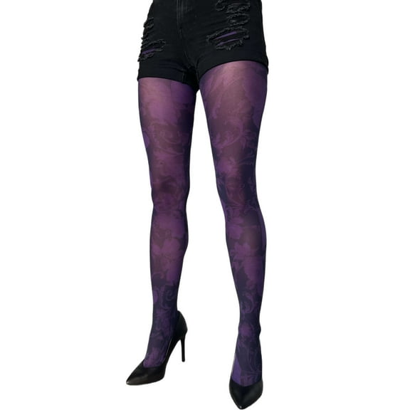 Black and Purple Floral Patterned Tights for All Women Malka Chic