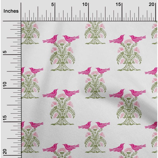 oneOone Georgette Viscose Fabric Bird & Tree Block Print Fabric By Yard 42 Inch Wide