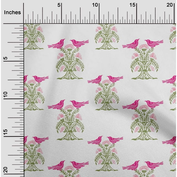 oneOone Cotton Flex Fabric Bird & Tree Block Print Fabric By Yard 40 Inch Wide