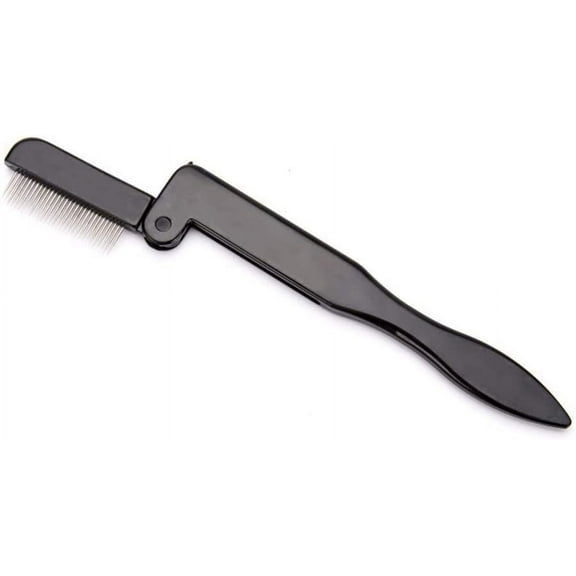 Eyelash Comb, Folding Stainless Steel Eyelash Eyebrow Comb Brow Brush Beauty Makeup Tools(Black/Purple/Pink) Black