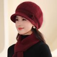 thumbnail image 2 of UTSJKR Winter Hats for Women Windproof Ear Protection Fleece Beret Hat Chunky Knitted Scarf 2 Piece Sets Outdoor Cold Weather Wine, 2 of 8