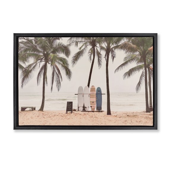 Stupell Industries Tropical The Boards Surfer's Beach Black Floating Frame Canvas Art, 25 x 17, by Sisi and Seb