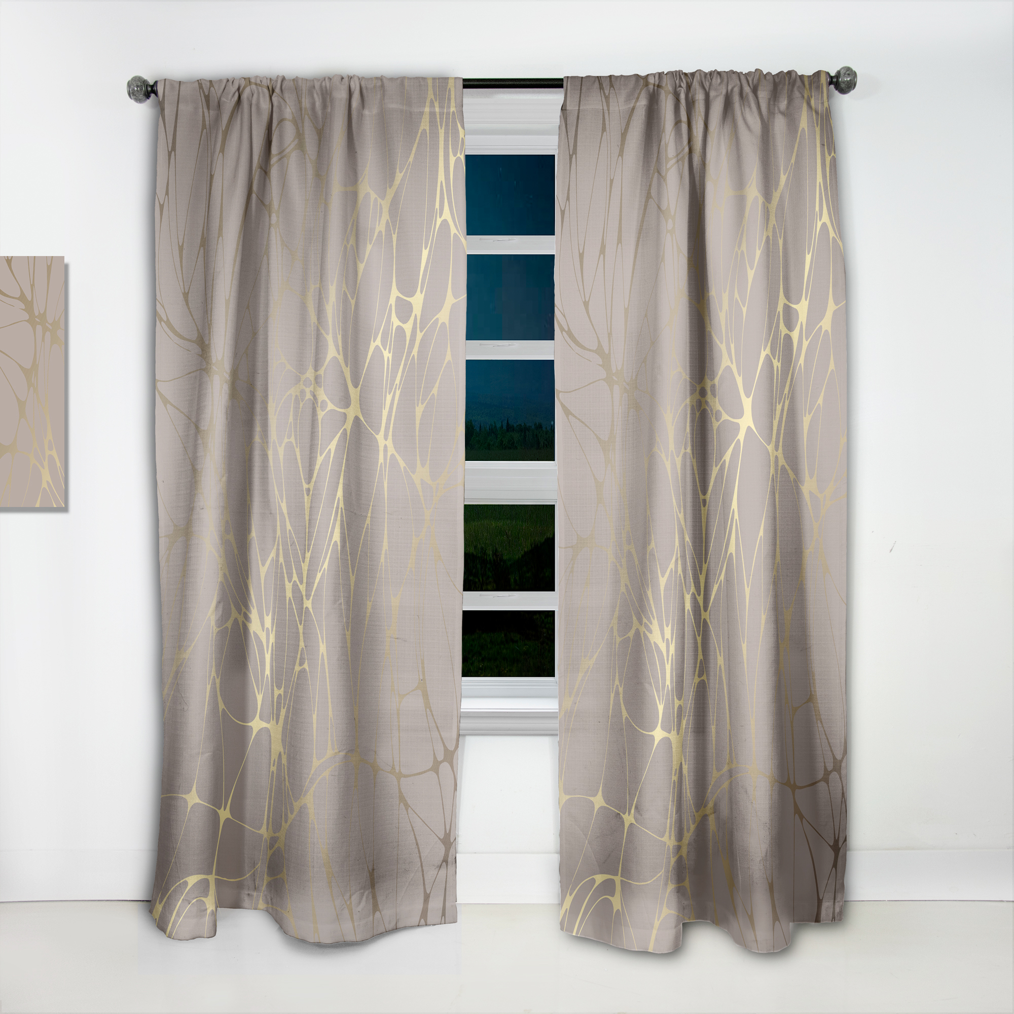 Designart 'Golden Colored Marble Design II' Mid-Century Modern Curtain Panel