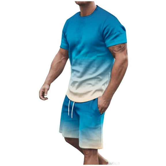 YLSDY Men's Gradient Short Sets Tshirts Shirts Sleeve Muscle Tee Shirts and Classic Fit Sport Shorts Sets Outfits Sportwear Shirts Blue 12