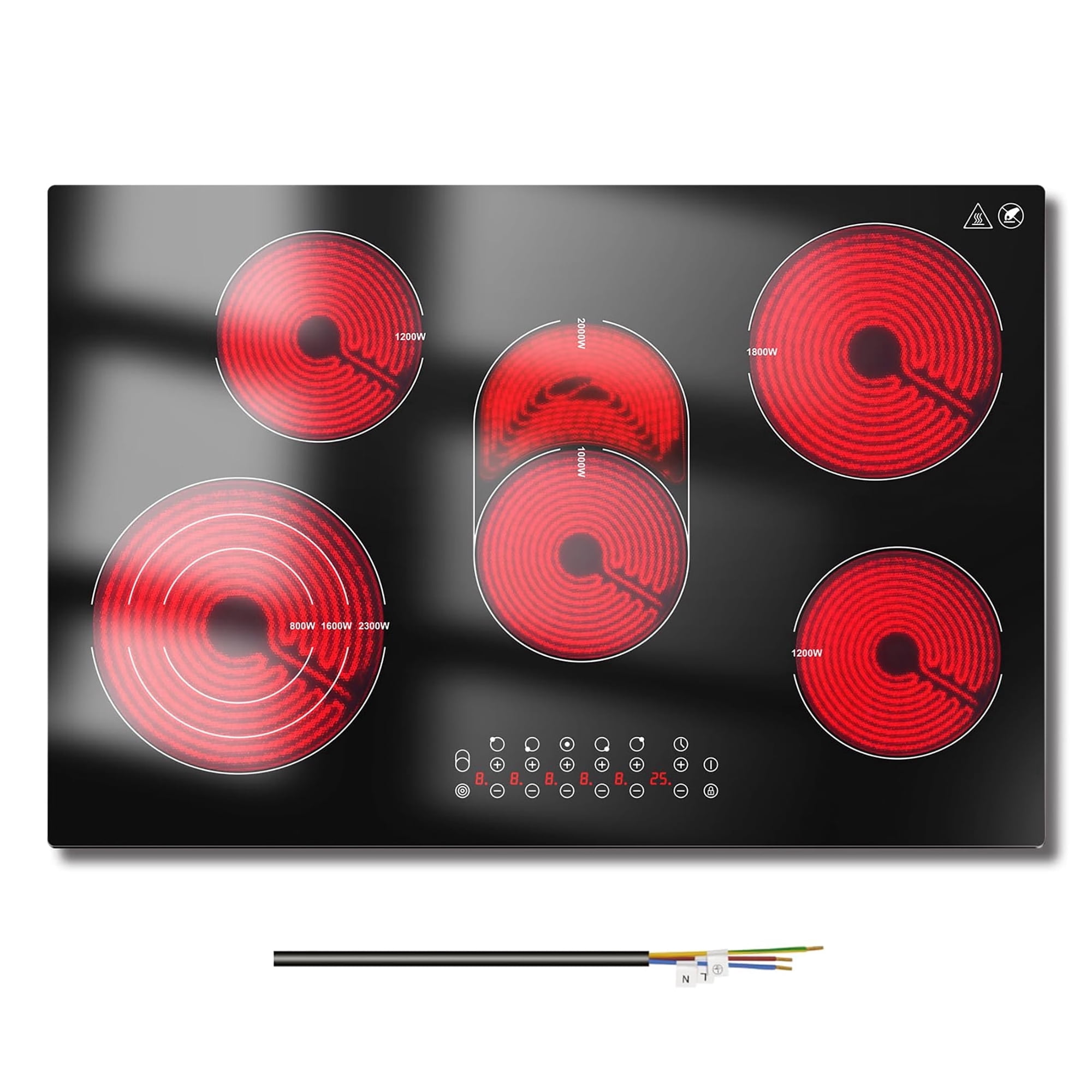 30 Inch Electric Cooktop 5 Burners 8500W Electric Stove Top, Built-in Ceramic Cooktop with Expandable Burners, Child Safety Lock, Touch Control, Timer, 220-240V, Hard Wire