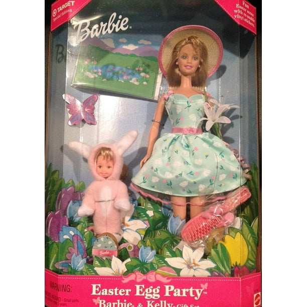 Barbie Pascua huevo y set de regalos Kelly + divertida escena de Pascua con pegatina de vinilo reutilizable Barbie Barbie