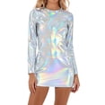 thumbnail image 1 of QHFBli Femmes Brillant Col Roulé Manches Longues Gymnastique Danse Justaucorps justaucorps Shorts Combinaison Rave, 1 of 4