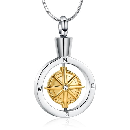 Compass Urn Pendant Cremation Jewelry for Ashes Keepsake Simple Elegant Memory Necklace Memorial Jewelry