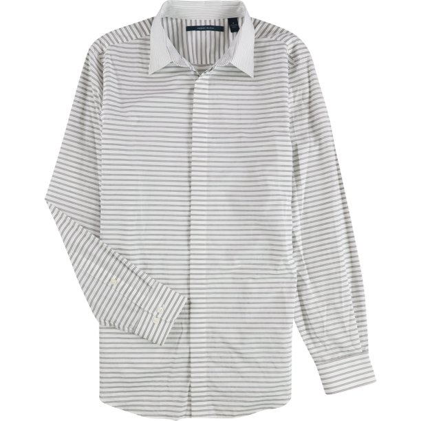 Camisa con Botones a Rayas Perry Ellis para Hombre Color Blanco Extragrande