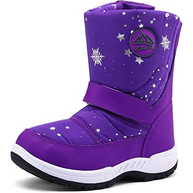 K KomForme Kids Snow Boots Waterproof Purple Heart Girls Winter Boot