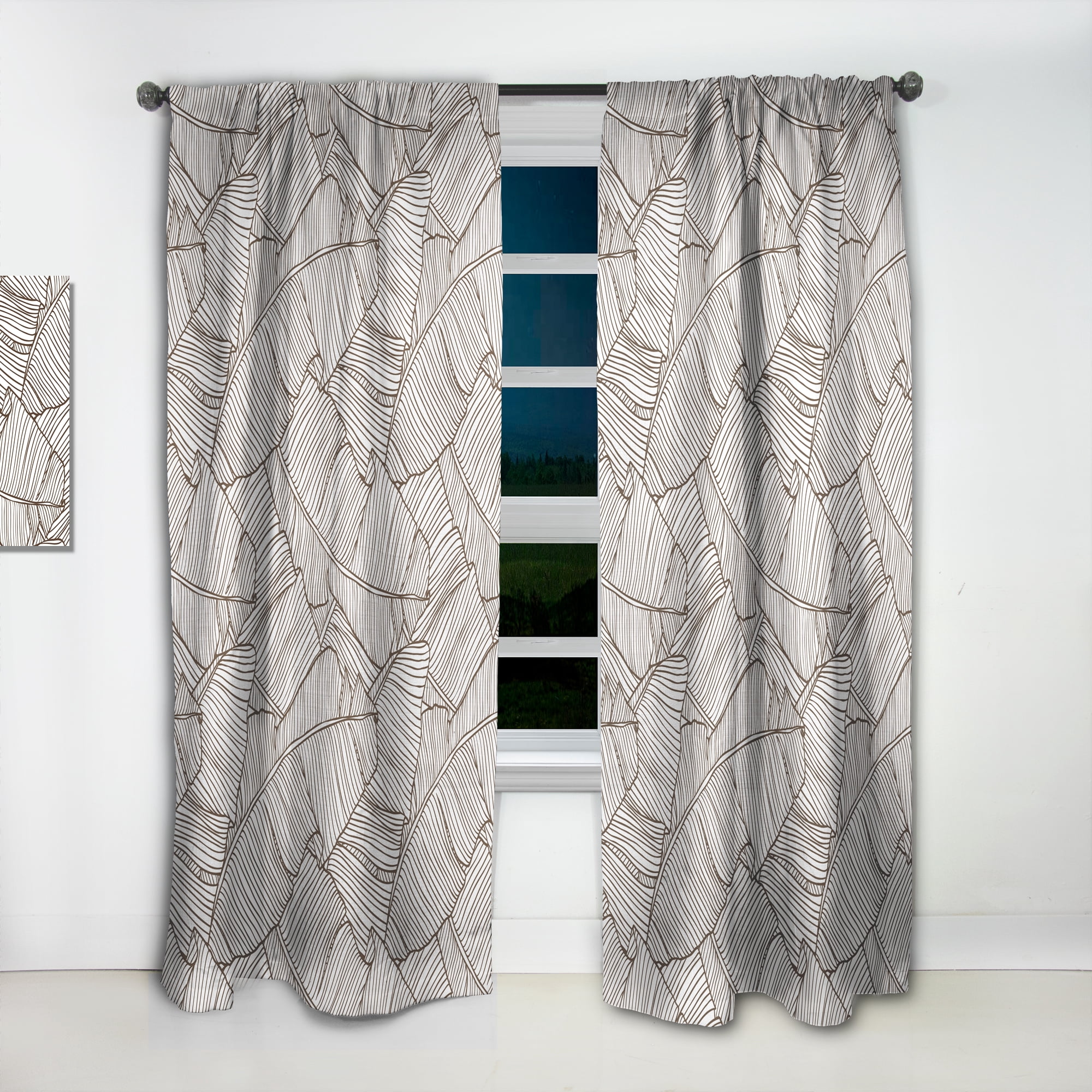 Designart 'Monochrome Leaves Of Palm Tree' Tropical Curtain Panel