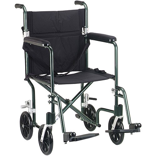 Drive Medical 19" Flyweight Lightweight Green Transport Wheelchair