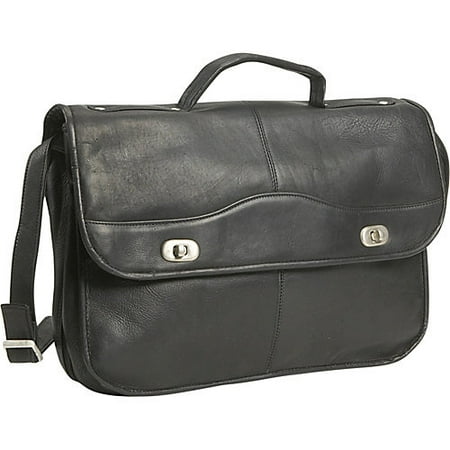 1/2 Flap Over Expandable Leather Briefcase w Front Open Pocket (Black)