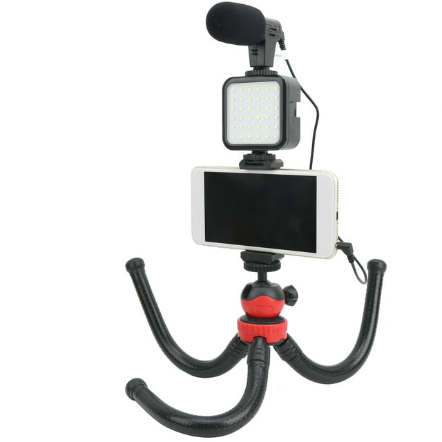 Lumière de Remplissage LED avec Trépied, Microphone, Support de Cellulaire, Télécommande, Lumière Vidéo LED Kit de Diffusion en Direct pour Téléphone Mobile Professionnel