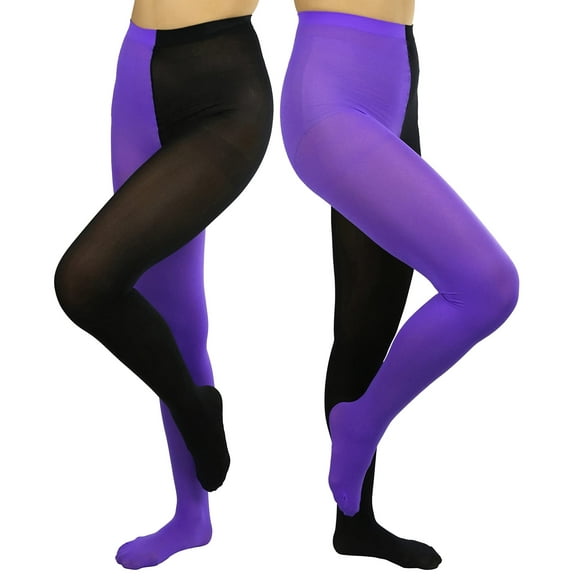 ToBeInStyle Women's Two Toned Jester Tights w/ Reinforced Toe - Black/Purple - One Size Plus