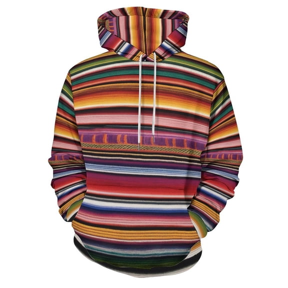 POBUDS Hoodie, Regular Fit Sporty Pullover Hooded Sweatshirt for Men Women Colorful Mexican Poncho Stripes S