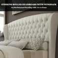 thumbnail image 3 of VanAcc California King Size Platform Bed Frame, Velvet Upholstered Sleigh Bed with Scroll Wingback Headboard & Footboard/Button Tufted, Cream, 3 of 7