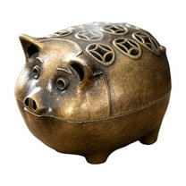 Vintage Brass Piggy Bank with Peace Sign Design, Decorative Collectible Coin Holder, Unique Gift for Home Decor