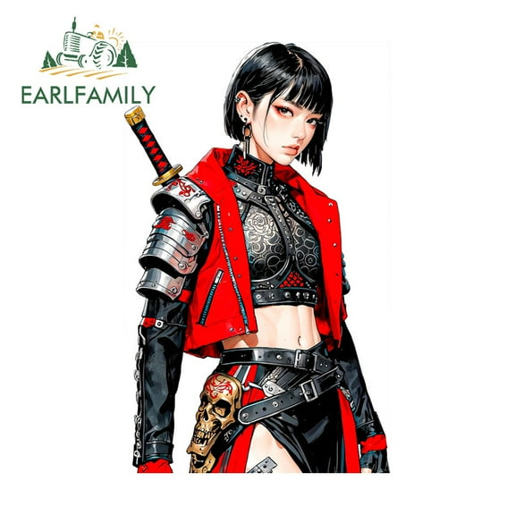 EARLFAMILY 5.1 Inch Modern Onna Samurai Female Car Stickers Waterproof Amusing Decal Suitable for Motorcycle Skateboard Computer Cooler Rear Windshield