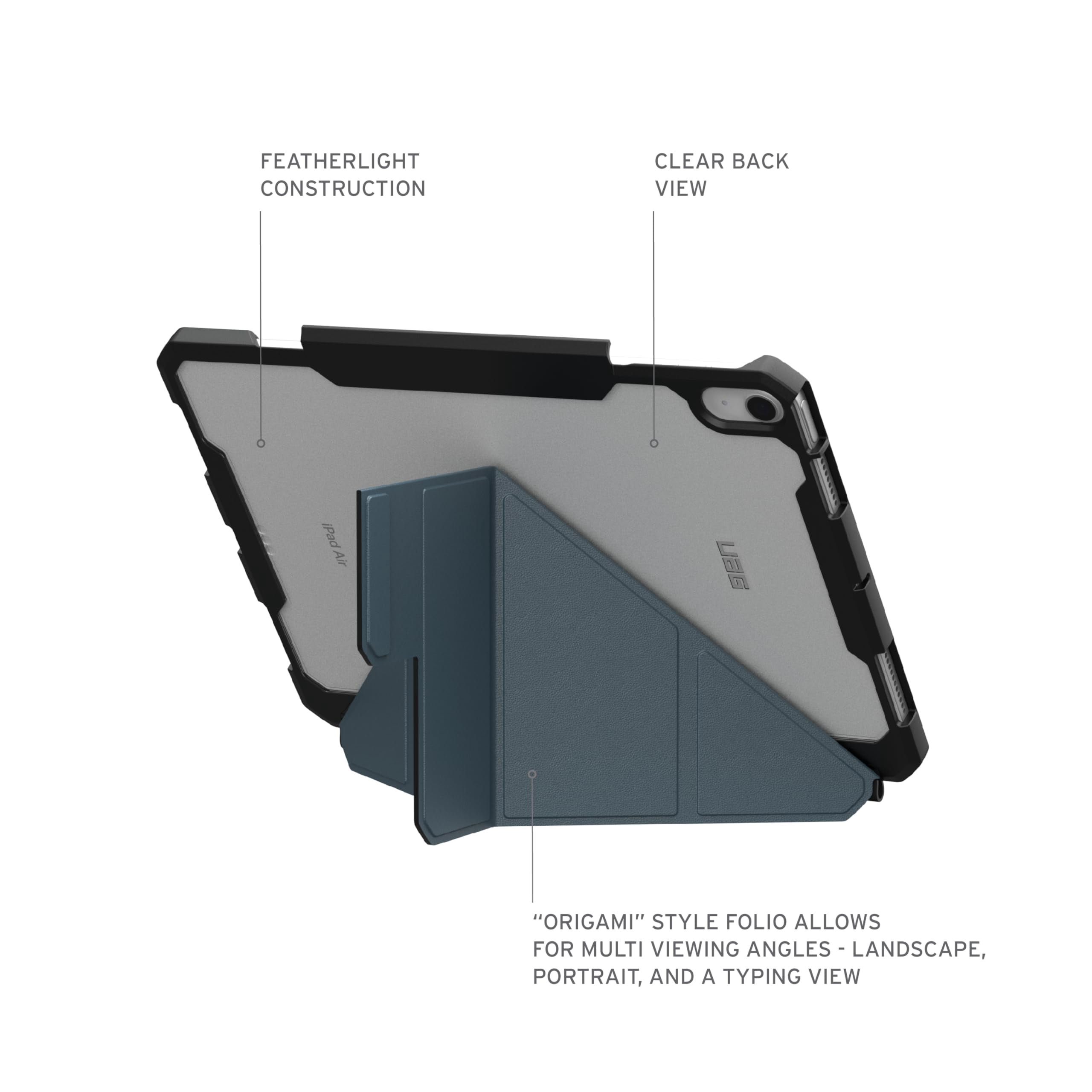 UAG iPad Air 11" Case (6th-8th Gen 2024-2026) M4/M3 - Rugged Adjustable Multi-Angle Stand Auto Sleep/Wake Folio Cover w/Pencil Holder, Essential Armor Cloud Blue