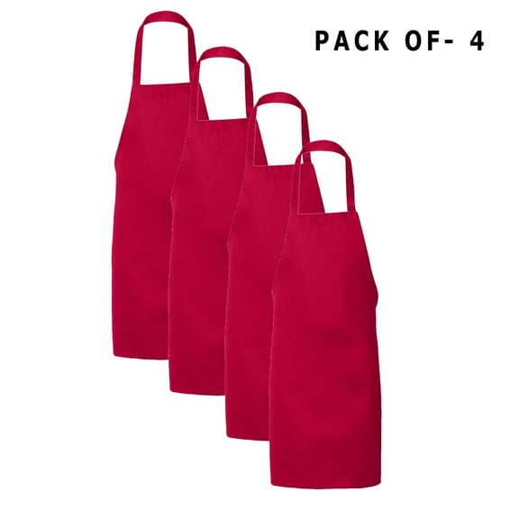 Q-Tees Butcher Apron - Adjustable Chef Bbq Aprons | 55/45 Cotton/polyester | Bulk Apron | Red | Pack of 4