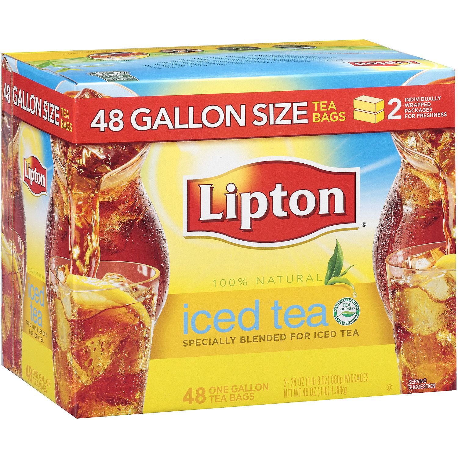 Lipton Iced Tea, Gallon Size Tea Bags (48 ct.)- Pack of 2