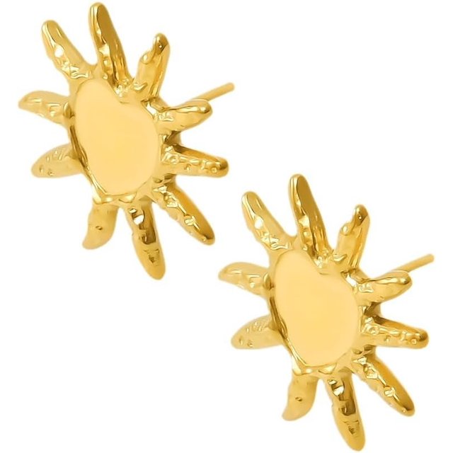 Fashionable Stainless Steel Irregular Heart with Sun Stud Earrings Golden 19x19mm
