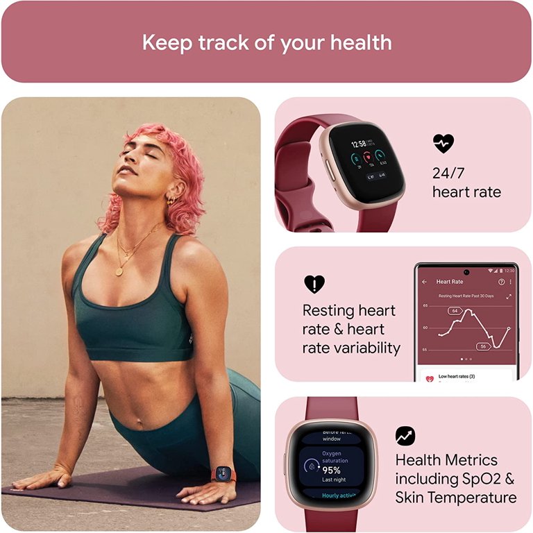 Fitbit Versa 4 Fitness Smartwatch with Built-in GPS and Up to 6 Days Battery Life Compatible Android and iOS, Raspberry Red/Aluminium in Copper Rose, One Size - Walmart.com