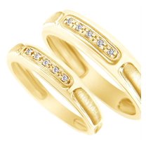 AFFY Round Cut White Natural Diamond His And Hers Wedding Band Ring Set in 14K Yellow Gold (0.07 Cttw)