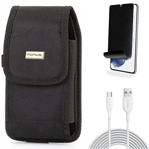 For Samsung Galaxy S21 (6.2") - Fast Charger Type-C 6ft USB-C Cable   Holster Swivel Case Belt Clip   [Fingerprint Works] TPU Film Privacy Screen Protector