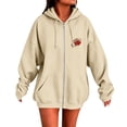 thumbnail image 4 of Gsakboxl Sweaters for Women Football Embroidery Full Zip Up Long Sleeve Hooded Sweatshirt Casual Outer Hood Jacket For Football Lovers Fall Daily Wear, 4 of 8