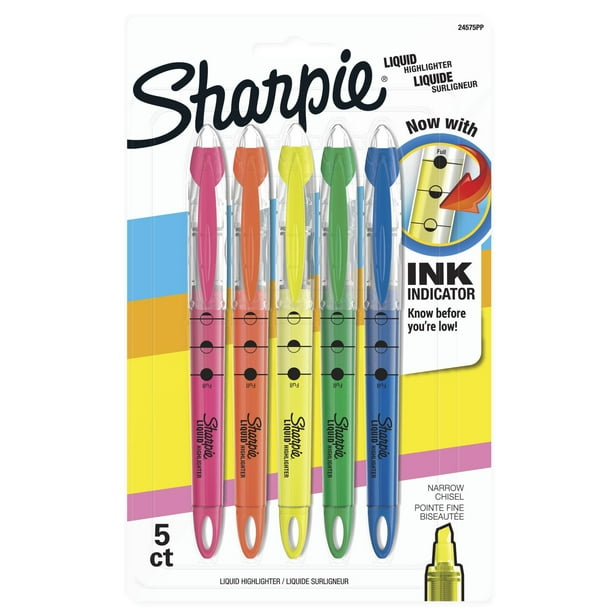 Sharpie Liquid Highlighters, Chisel Tip, Assorted Colors, 5 Count