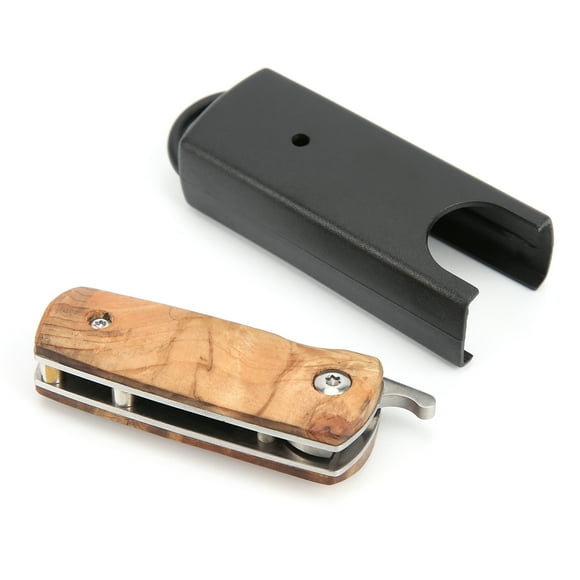 Folding Pocket Knife with Stainless Steel Blade and Wood Handle for Outdoor EDC Keychain Use