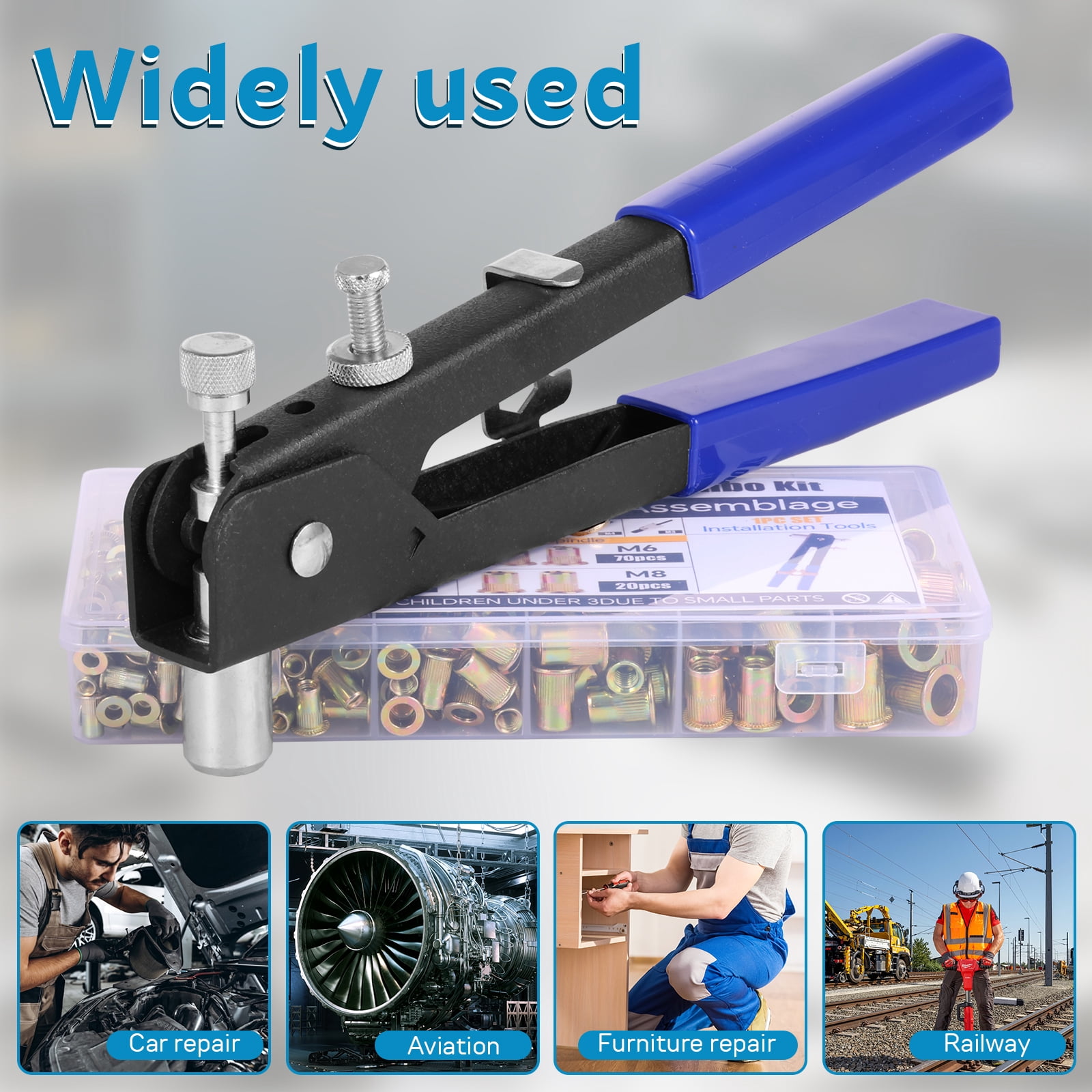 430Pcs Rivet Nut Tool Kit M3 M4 M5 M6 M8 Alloy Steel Rivnut Set for Automotive Aviation and Construction Application
