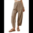 thumbnail image 1 of Pantalones Anchos y Holgados para Mujer, Estilo Palazzo Harén, Informales, con Cintura Elástica y Bolsillos. Caqui M, 1 of 10