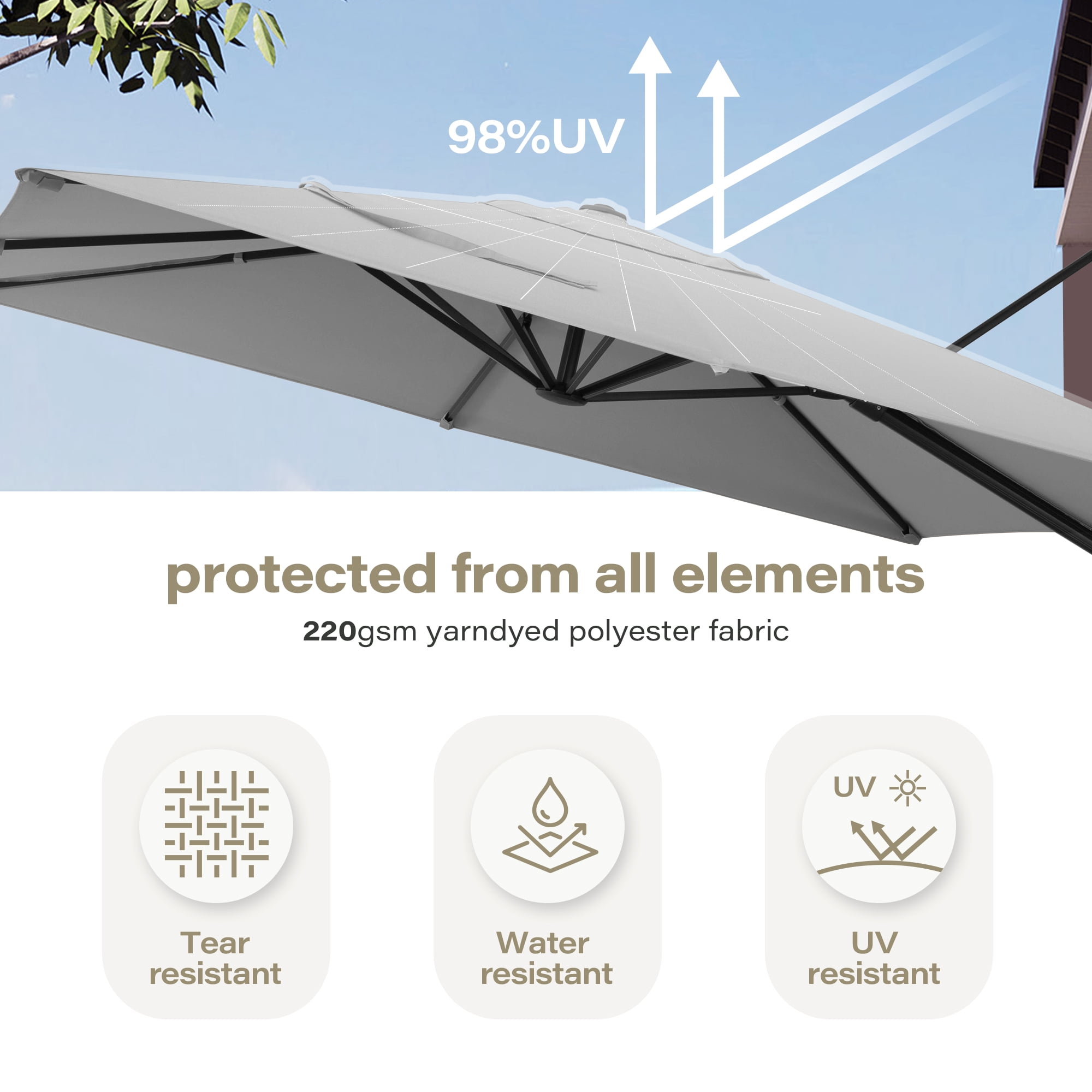 LAUSAINT HOME Outdoor Patio Umbrella with Base Included, 9 Feet Large Cantilever Windproof Offset Umbrella with 360-degree Rotation for Backyard, Pool, Lawn, Deck, Gray