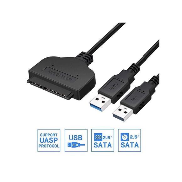 USB 3.0 to SATA 22pin Data Power Cable Adapter for Laptop HDD 2.5 inch HDD or SSD Hard Disk Drive Black