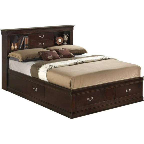 Glory Furniture Louis Phillipe Full Storage Bed in Cappuccino