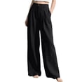 thumbnail image 3 of Womens Casual Wide Leg Solid Color Pants, High Waisted Button Down Straight Long Trousers Palazzo Pants, Plain Trendy Beach Casual Going Out Womens Pants Black S, 3 of 5