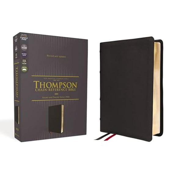 Pre-Owned NASB, Thompson Chain-Reference Bible, Genuine Leather, Calfskin, Black, 1995 Text, Red Letter, Comfort Print, 9780310459651, 0310459656, Paperback,