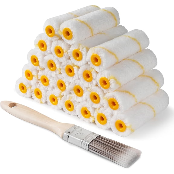CCOCC Paint Roller Covers, 25 Pack, 4 Inch 3/8" Nap Mini Microfiber Roller Covers for Painting, Roller Brush Covers, Small House Painting Supplies for Walls, Ceilings, Trim & DIY Projects